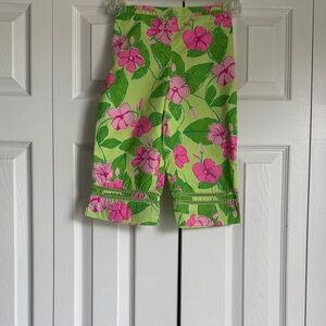 Lilly Pulitzer Girls Floral Green and Pink Pants Size 6x.